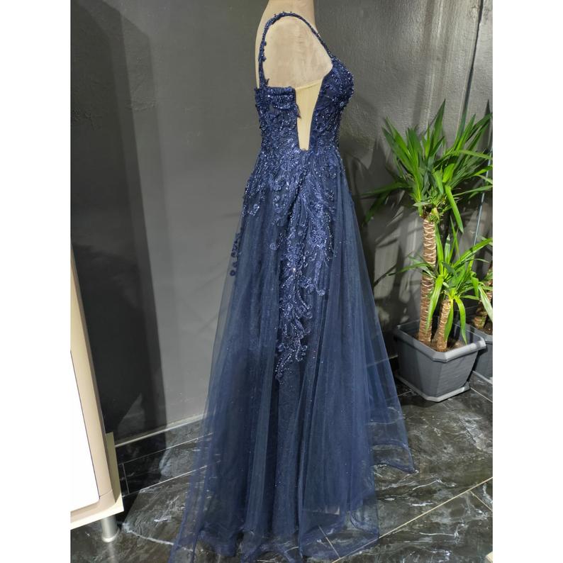 A-line Straps Lace Prom Dresses,Long Formal Graduation Dresses Y1502