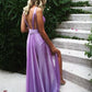 Sexy Deep V Neck Silk Satin Prom Dress A Line Backless Pleated Evening Dress Y1503