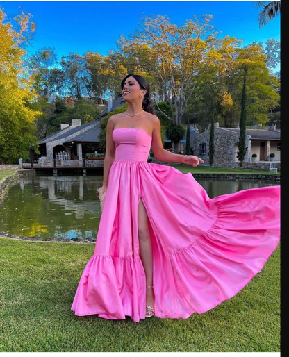 Classic Pink Strapless Prom Dress,Pink Graduation Dress,Formal Gown Y1063