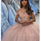 Beautiful Off The Shoulder Blush Pink Quinceanera Dress Glitter Blush Pink Ball Gown Y391