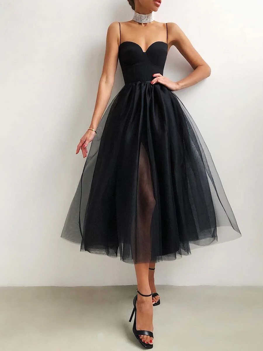 Tulle Long Prom Dress A Line Spaghetti Straps Formal Dress Y181