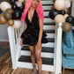 Sexy Black Sparkling Short Cocktail Dresses Back Open Tiered Sequin Graduation Gown Parties Night,Black Homecoming Dress Y1504