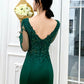 Dark Green Mermaid Beaded and Lace Mermaid Long Evening Dress Y1433