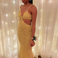 Sparkly Gold Sleeveless Mermaid Evening Dress,Sexy Prom Dress For Black Girls Y813