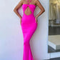 Mermaid Spaghetti Strap Sleeveless Backless Floor-length Prom Dress Y143