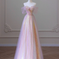 Shiny Tulle Sequins Long Prom Dress, A-Line Off the Shoulder Evening Dress Y1416