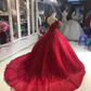 Luxurious Off Shoulder Red Glitter Beading Ball Gown Sweet 16 Dress Y1275