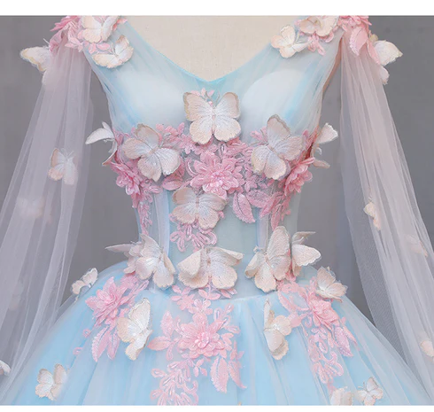 Beautiful Light blue Butterfly Lace Prom Dresses, Sweet 16 Formal Dresses Y1137