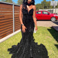 Sexy Sparkly Mermaid Black Sequins Long Prom Dress Y362