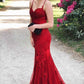 Red Mermaid Lace Appliques Long Prom Dress Y277