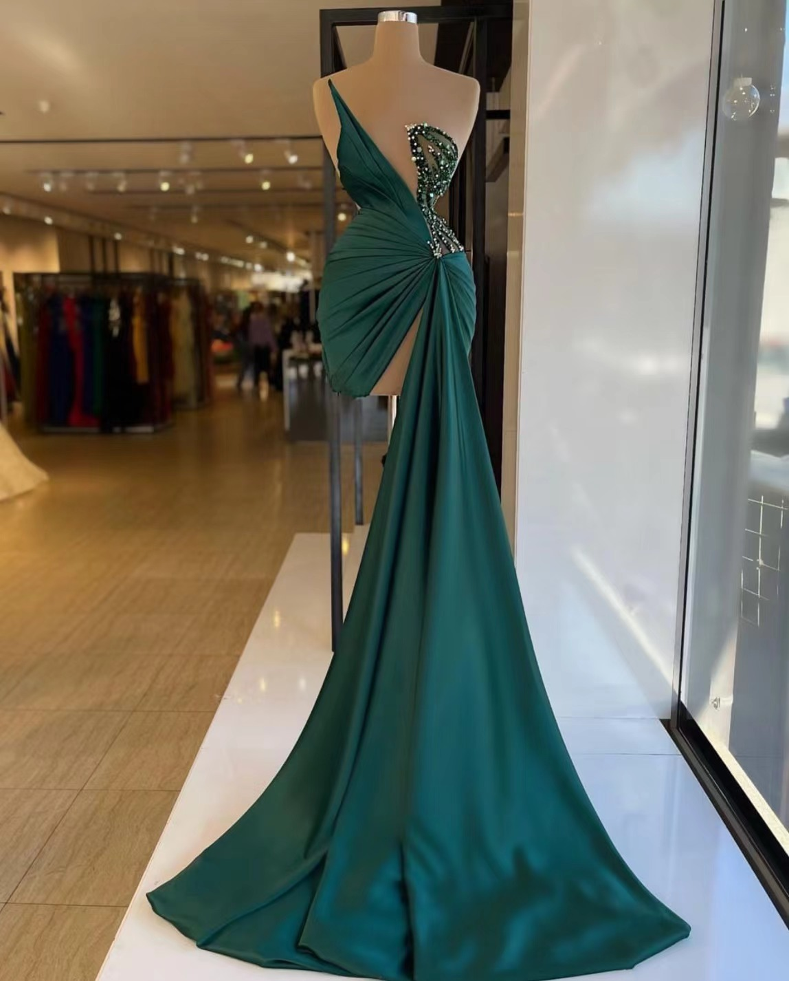 Green dresses for women party mermaid beaded sexy evening dresses short Y129
