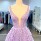 V Neck Purple Lace Long Prom Dress, Lilac Lace Formal Dress, Purple Evening Dress Y200