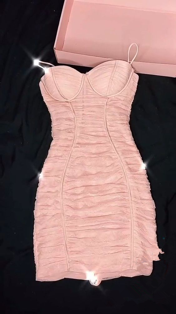 Feminine Sexy Style Pink Pleated Spaghetti Strap Body Dress Mini Homecoming Dress Y380