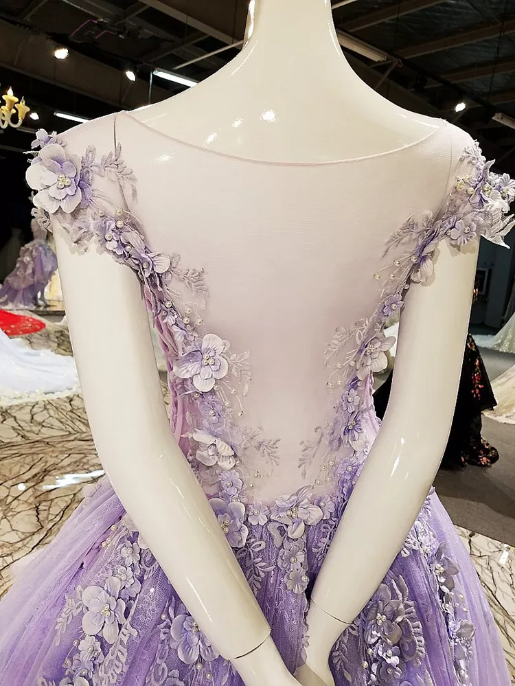 Hi-low Party Dress Lace Appliques Purple Prom Dress Y1077
