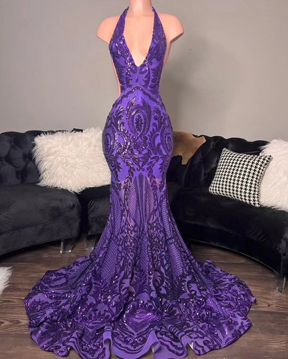 purple prom dresses, mermaid prom dresses, custom make evening dresses, fashion prom dresses, halter prom dresses, sparkly formal dresses  Y1455