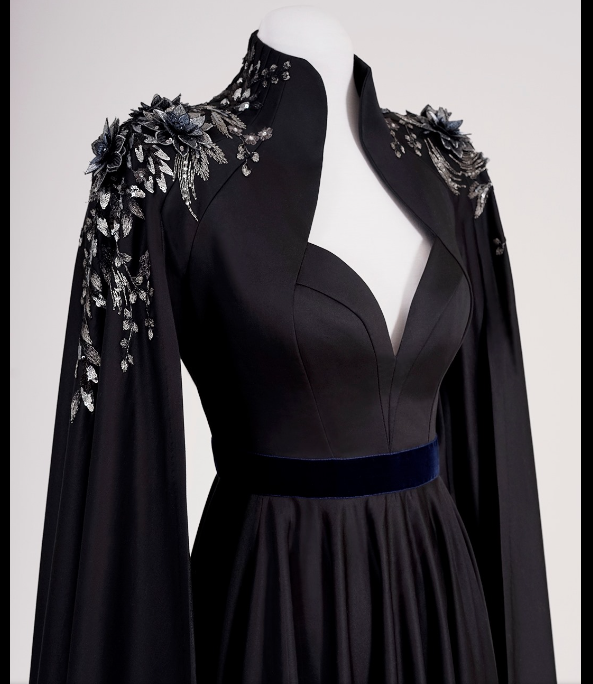 Black Satin Long Prom Dress Gothic Style Y109