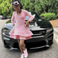 Pink Sequins Tiered Homecoming Dress 8th Grade Prom Long Sleeves Y498