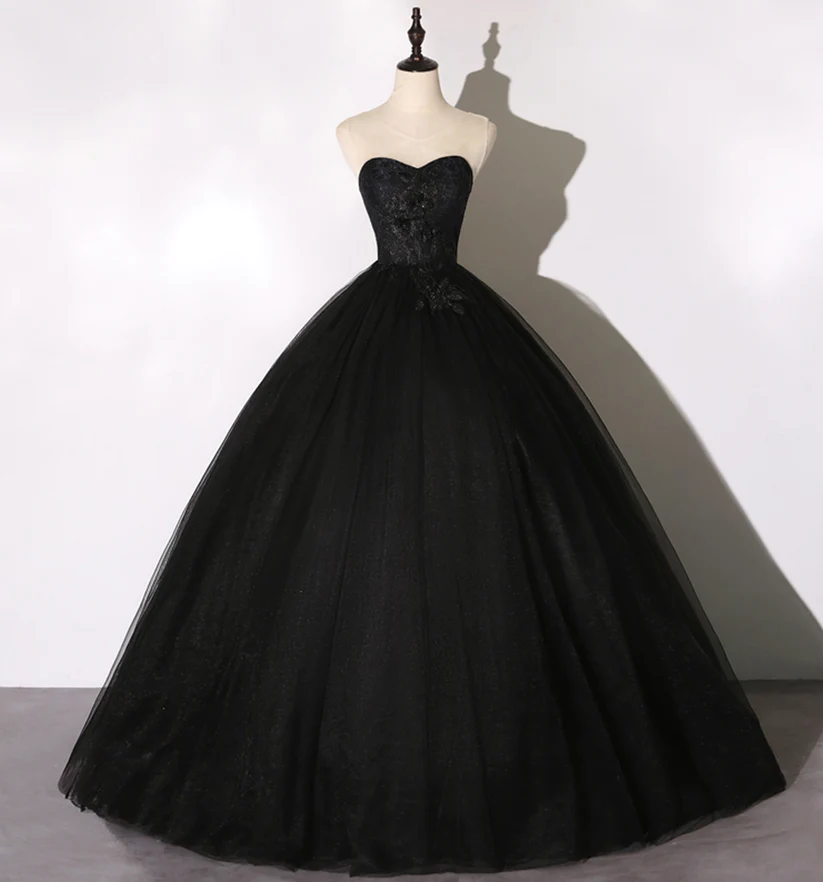 Black lace long ball gown dress A line formal dress Y1295