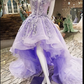 Hi-low Party Dress Lace Appliques Purple Prom Dress Y1077