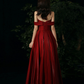 Burgundy Round Neck Beading Long Prom Dress, Burgundy Formal Graduation Dress Y1404