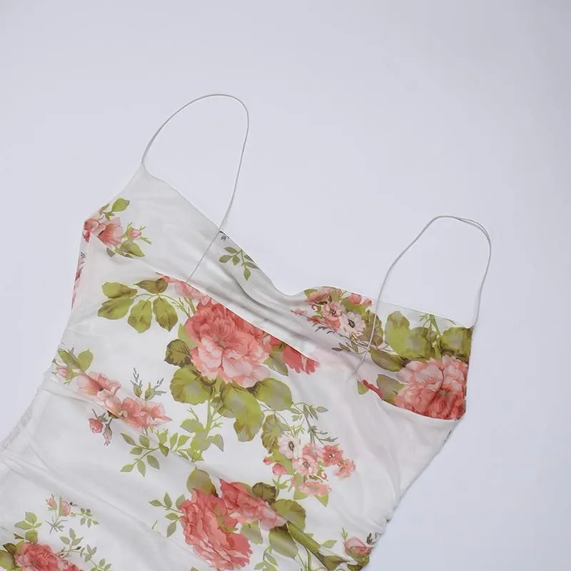 Spaghetti Straps Floral Summer Dress Outfit Bodycon Dress Mini Homecoming Dress Y689