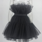 Women's Tulle Princess Mini Dress Ruffle Mesh Party Prom Wedding Tutu Fairy Dress Black Homecoming Dress Y512