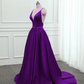 Dark Purple Satin Cross Back Straps V-Neckline Party Dress, New Prom Dress Y1049