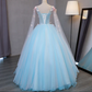 Beautiful Light blue Butterfly Lace Prom Dresses, Sweet 16 Formal Dresses Y1137