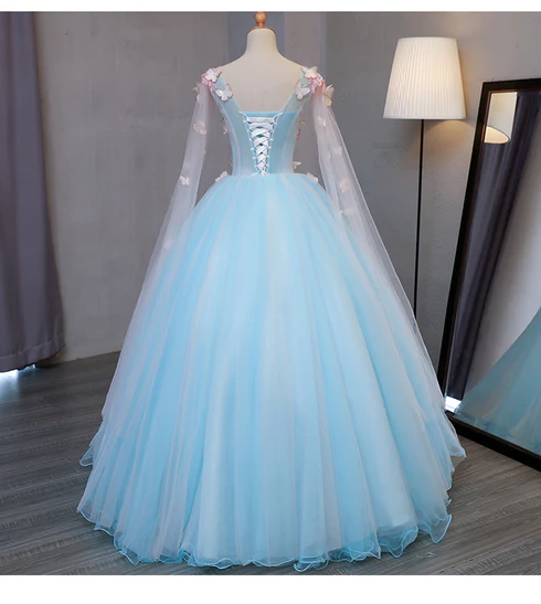 Beautiful Light blue Butterfly Lace Prom Dresses, Sweet 16 Formal Dresses Y1137