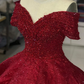 Luxurious Off Shoulder Red Glitter Beading Ball Gown Sweet 16 Dress Y1275