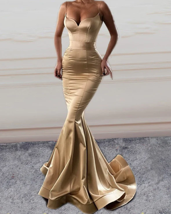 Mermaid Sweetheart Prom Dresses Satin Spaghetti Straps Y41
