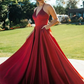 Burgundy V Neck Long Prom Dresses, V Neck Wine Red Long Formal Evening Dresses Y236