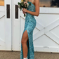 Mermaid Sequins Long Prom Dress Strapless Formal Gown Side Slit Y267