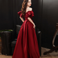 Dark Red Satin New Style Off Shoulder Long Prom Dress, A-line Long Formal Dress Y1427