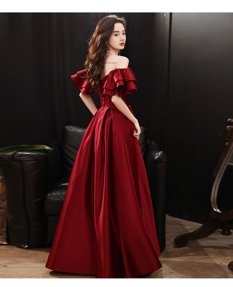 Dark Red Satin New Style Off Shoulder Long Prom Dress, A-line Long Formal Dress Y1427