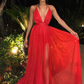 Red Deep V Neck Simple Prom Dress Charming Formal Gown Y270
