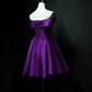 Purple Sweetheart Satin Off Shoulder Homecoming Dresses Y855