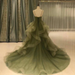 Green Straps Sweetheart Tulle Long Evening Dress, Green Layered Tulle Prom Dress Y987
