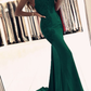 Mermaid green sleeveless v-neck spaghetti-straps applique beaded evening dress Y1188