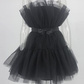 Women's Tulle Princess Mini Dress Ruffle Mesh Party Prom Wedding Tutu Fairy Dress Black Homecoming Dress Y512