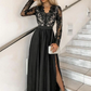 Long Sleeves V Neck Black Lace Prom Dresses, Long Sleeves Black Lace Formal Evening Dresses Y235