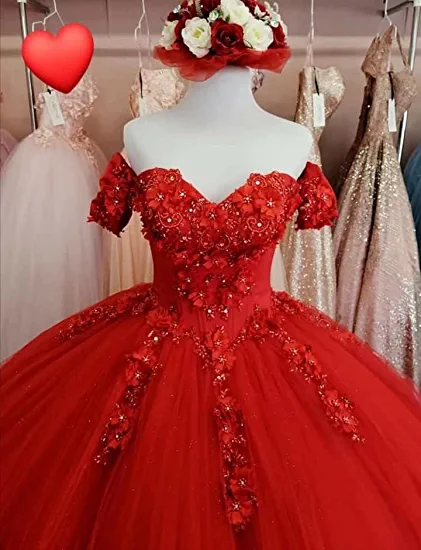 Generous Red A-line Tulle Lace Ball Gown,Sweet 16 Dress Y1221