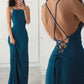 Simple Burgundy Spaghetti Straps Backless Prom Dress S8181