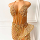 Glitter Sleeveless Gold Sequin Girls African Short Homecoming Dresses Y548