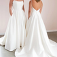 Simple white satin long prom dress white formal dress Y252