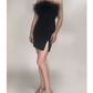 Womens Feather Off Shoulder Bandage Dresses Side Split Cocktail Party Bodycon Dress Black Short Homecoming Dress Y1356