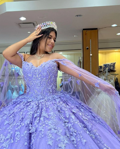 Women Ball Dress Sweetheart Off Shoulder Butterfly Applique Princess Dress Sweet 16 Quinceanera Dress Y1451