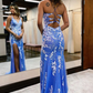Plunging V-Neck Embroidery Lace Long Prom Dress with Slit Y1290