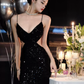 Black Sequins Sparkling Evening Dress,Sexy Backless Evening Gown Y1124