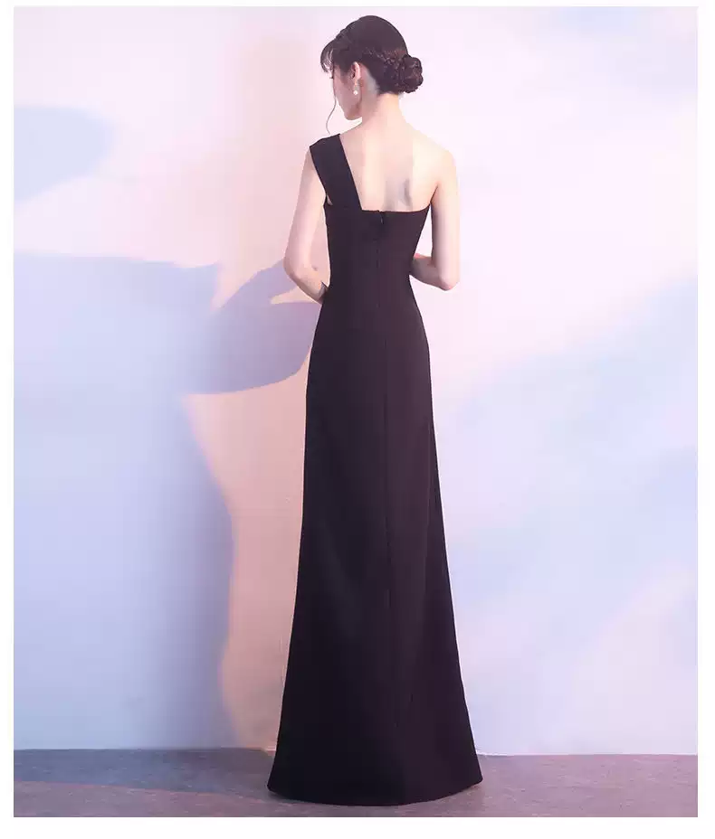 Modest Black One Shoulder Long Prom Dress Elegant Formal Gown Y599